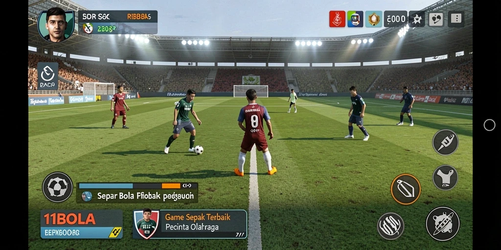 Tampilan gameplay seru dalam 11BOLA dengan aksi sepak bola yang intens.