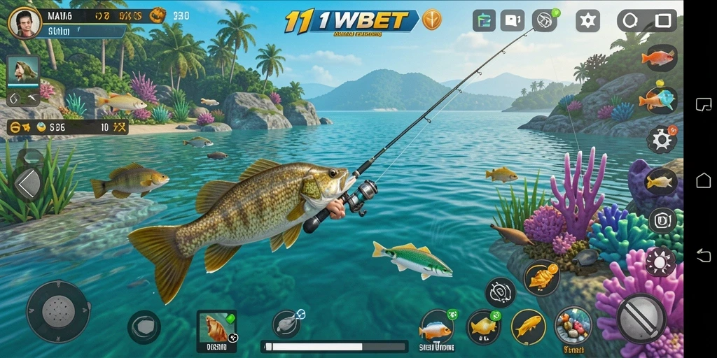 Screenshot gameplay <strong>11WBET</strong> yang menunjukkan aksi menangkap ikan.