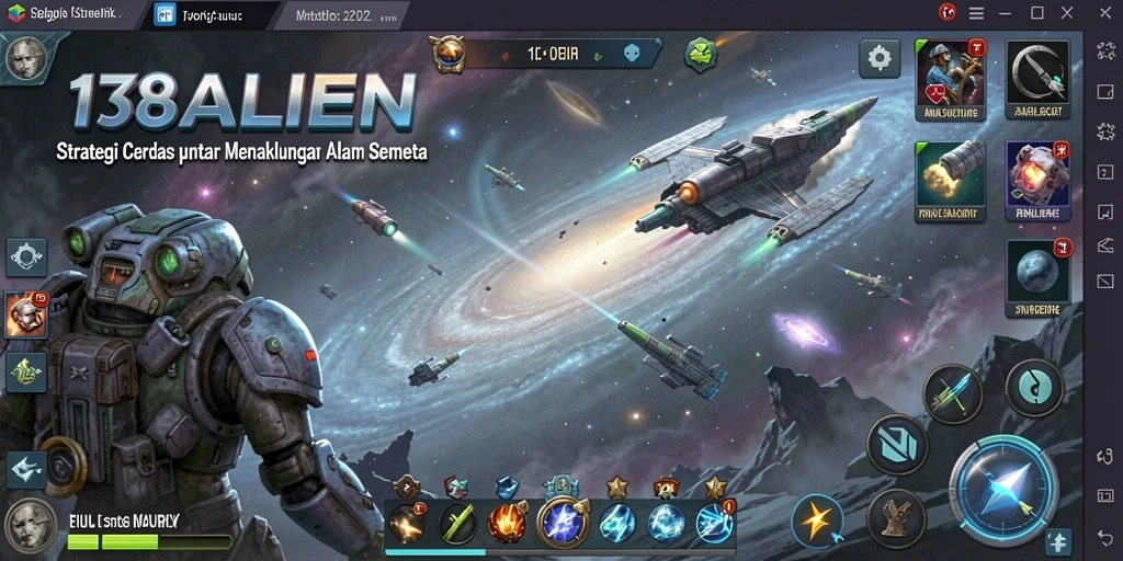 Screenshot utama 138ALIEN menampilkan pertempuran strategis di luar angkasa.