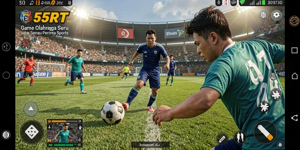 Screenshot utama menampilkan aksi seru olahraga di 55RT.