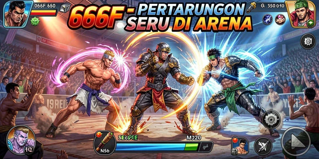 Screenshot 666F menampilkan pertarungan seru di arena.