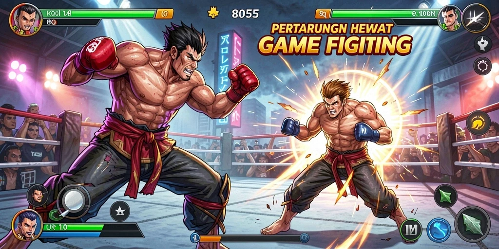 Tangkapan layar utama 8055 menunjukkan aksi pertarungan mendebarkan.