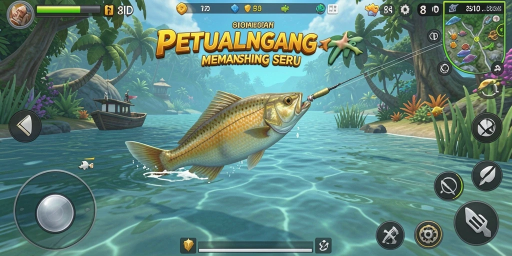 Gameplay menarik dalam 8ID dengan grafik memukau saat memancing.