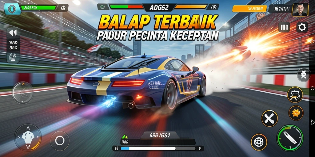 Screenshot gameplay ADG62 menunjukkan aksi balap cepat dan mendebarkan.