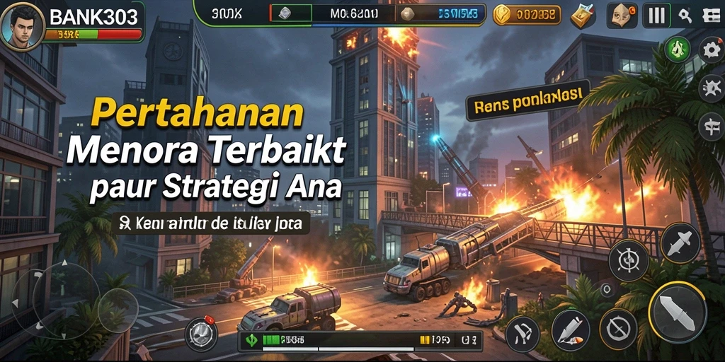 Tampilan gameplay <strong>BANK303</strong> dengan strategi menara yang mendebarkan.