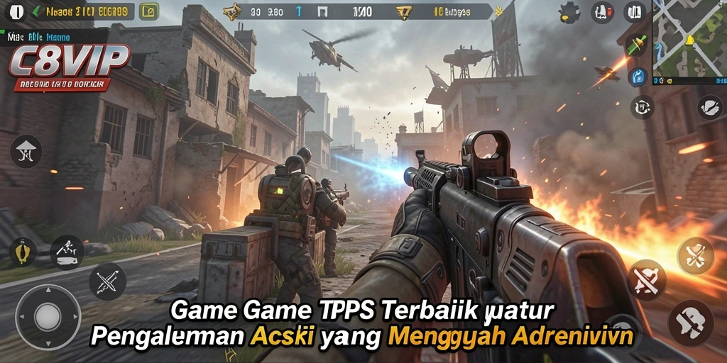 Screenshot gameplay C8VIP menampilkan aksi tembak-menembak yang intens.
