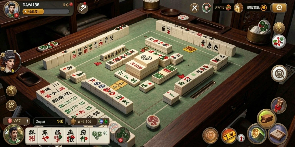 Tampilan gameplay <strong>DAYA138</strong> dengan ubin Mahjong yang cantik.