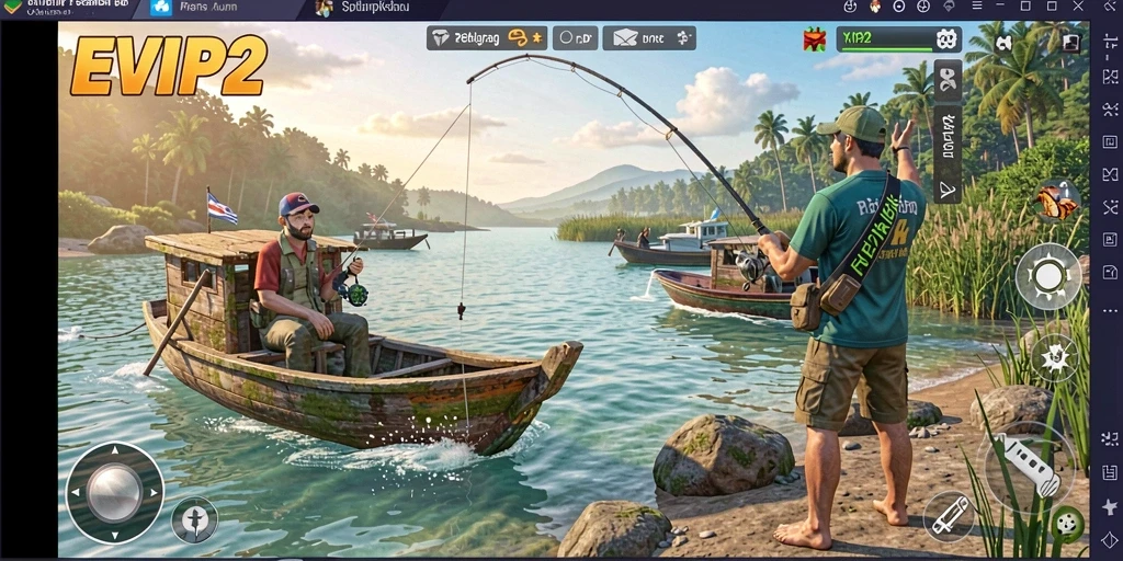 Screenshot gameplay EVIP2 dengan aksi memancing yang seru.