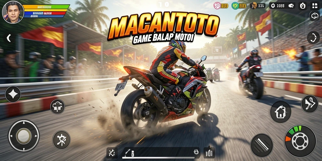 Screenshot gameplay balap motor yang menegangkan di MACANTOTO.