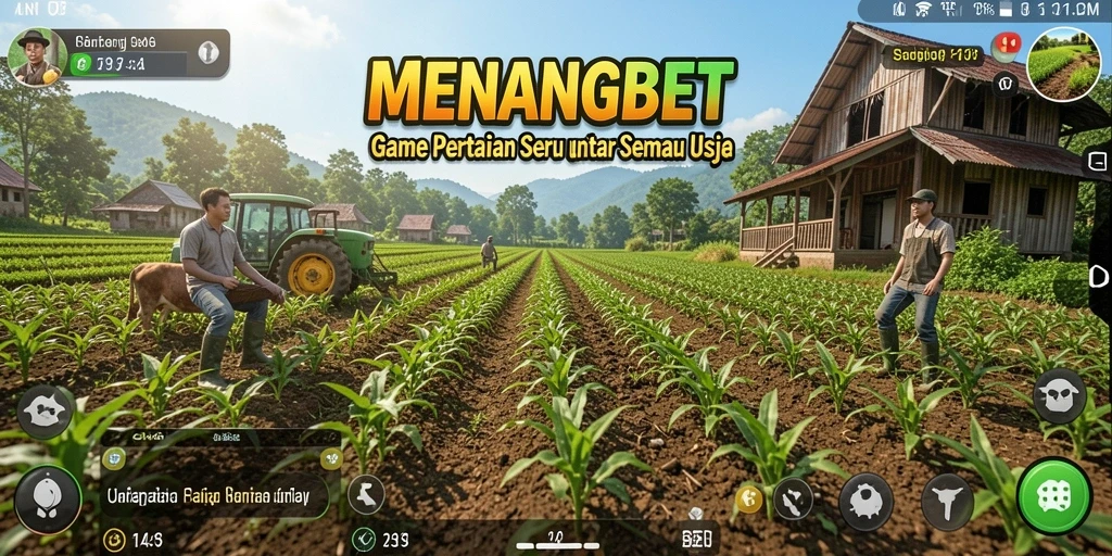 Tampilan gameplay <strong>MENANGBET</strong> menunjukkan ladang yang hijau dan subur.