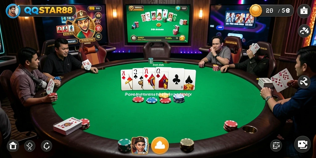Tampilan gameplay Poker yang menarik dan dinamis di QQSTAR88.
