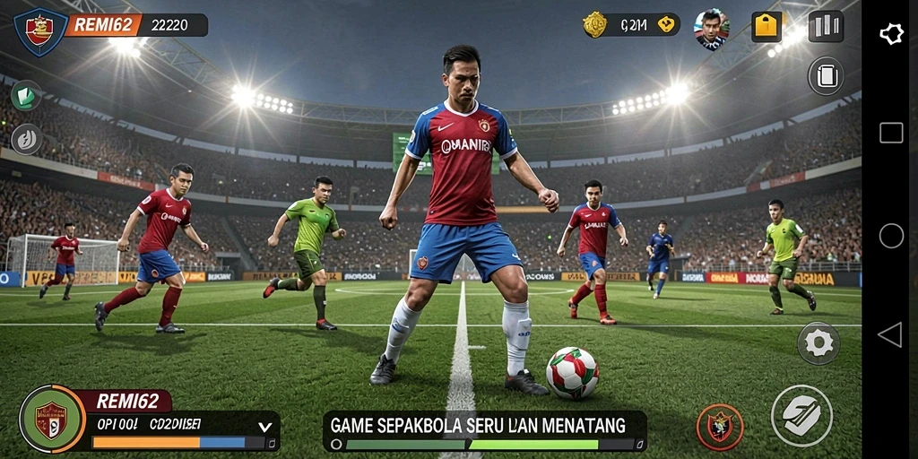 Gameplay mendebarkan dalam <strong>REMI62</strong> dengan animasi aksi bola.