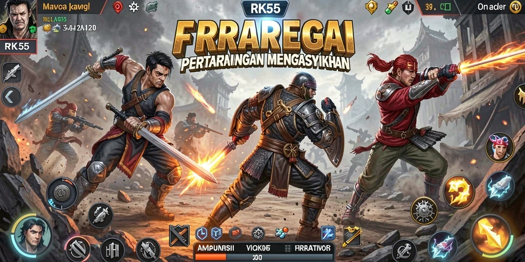 Tampilan screenshot RK55 menampilkan pertempuran strategis penuh aksi.