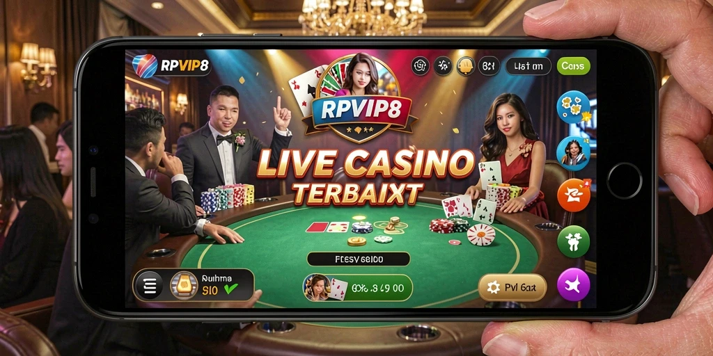Screenshot gameplay RPVIP8 yang menunjukkan suasana Live Casino yang mendebarkan.