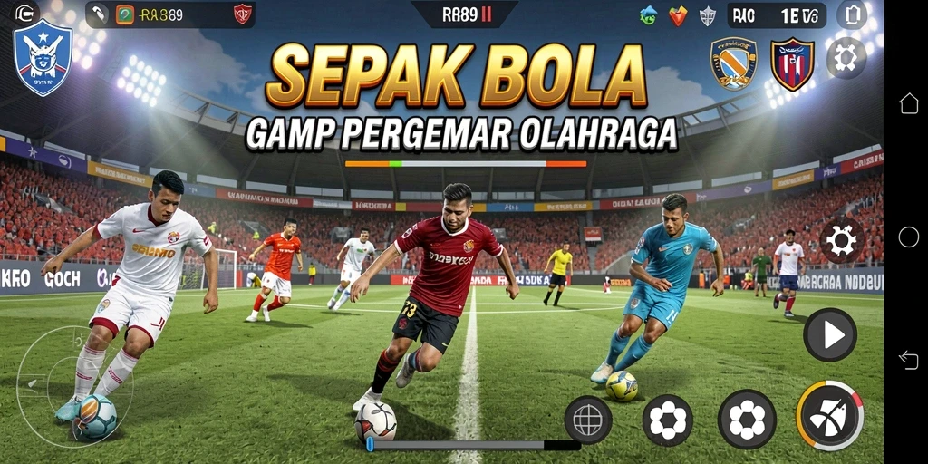 Screenshot gameplay RR89 menampilkan aksi sepak bola yang mendebarkan.