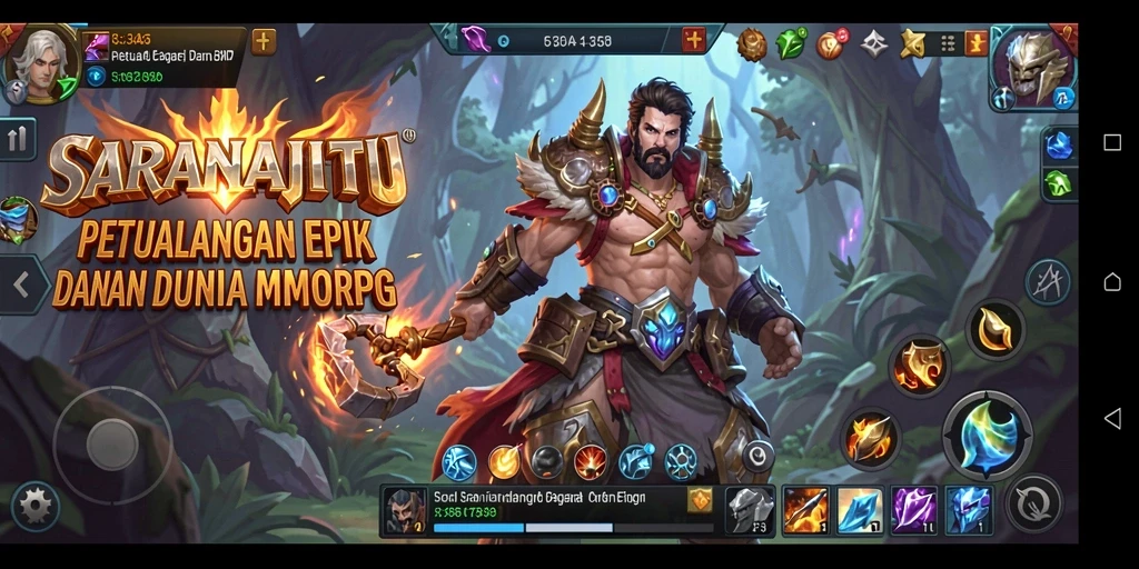 Screenshot gameplay SARANAJITU dengan pertarungan epik di dunia MMORPG.