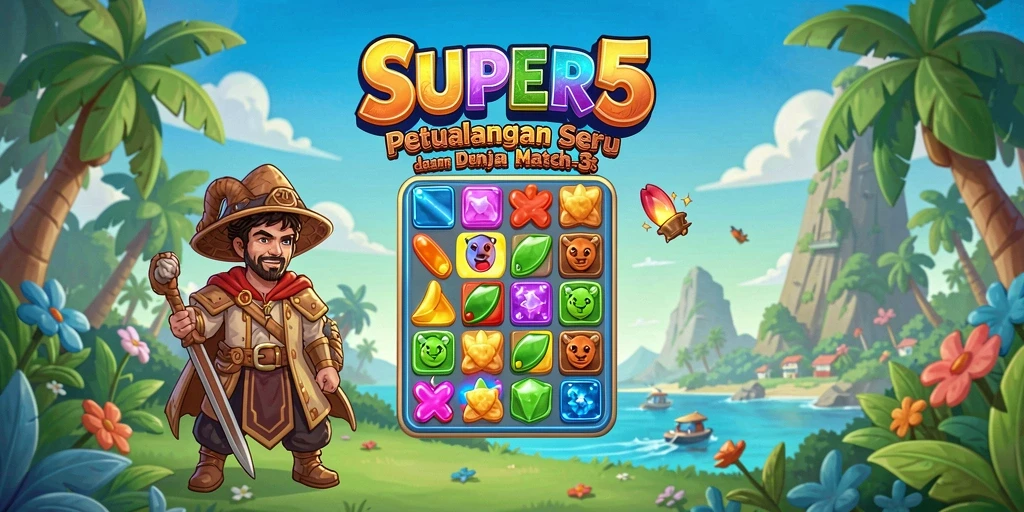 Tangkapan layar menunjukkan gameplay berwarna-warni dan seru dalam SUPER5.
