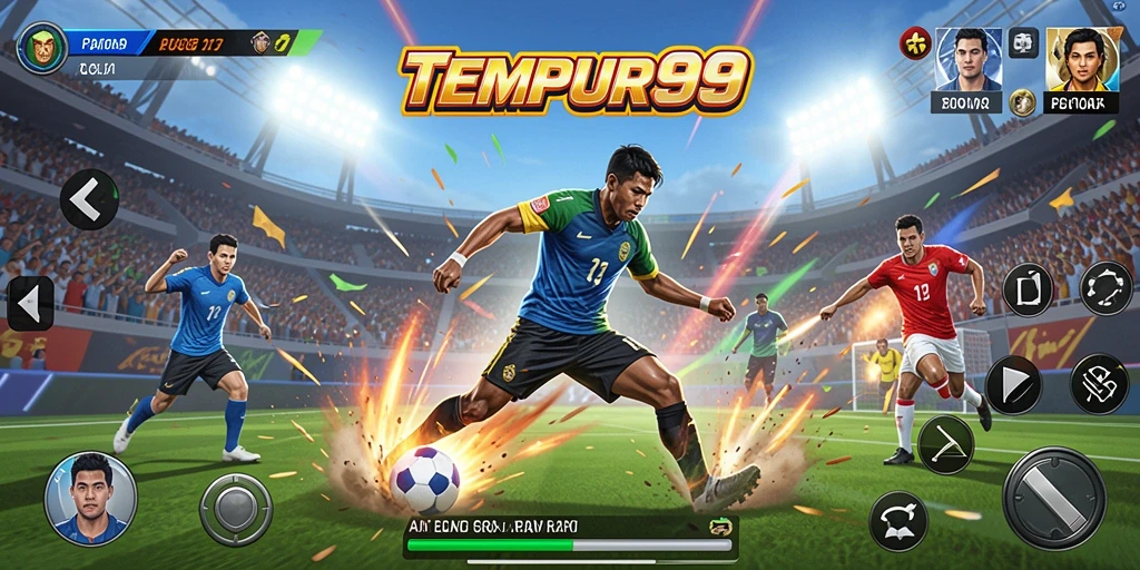 Screenshot TEMPUR99 menunjukkan aksi mendebarkan dalam pertandingan olahraga.