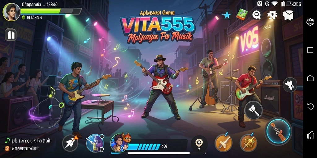 Screenshot VITA555 menampilkan gameplay menarik dengan musik interaktif.