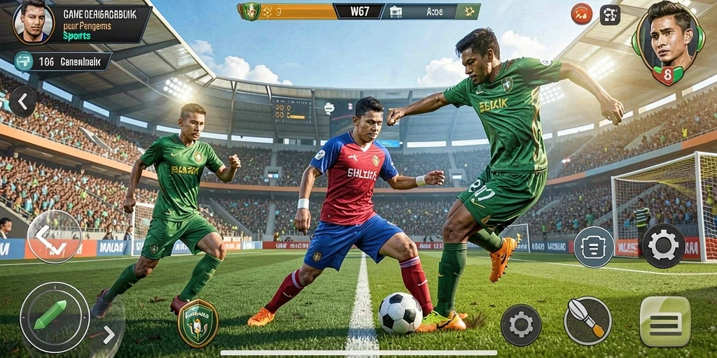 Screenshot W67 menampilkan aksi seru dalam permainan olahraga.