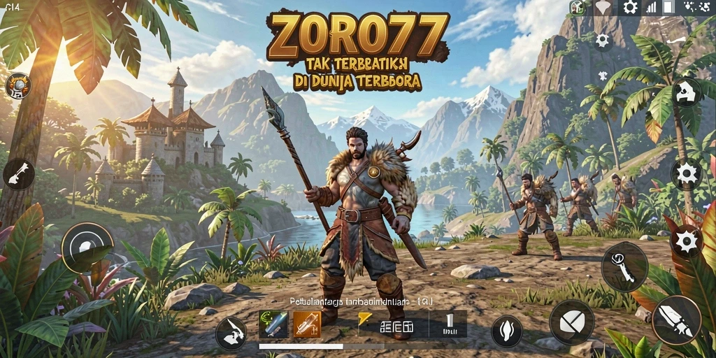 Tangkapan layar gameplay ZORO77 menampilkan petualangan seru di dunia terbuka.